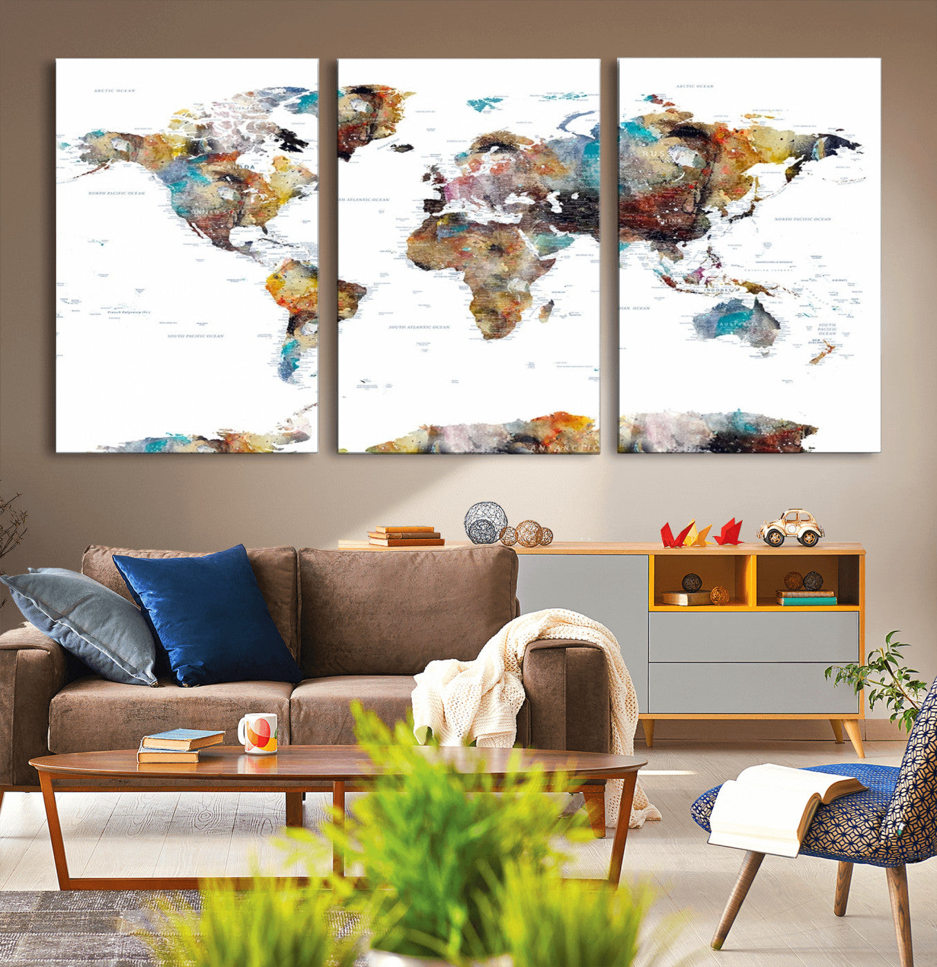 25251-MGV-CV-36X24-Push Pin World Map Canvas Print – Travel Tracker Wall Art for Couples, Perfect Anniversary Gift for Home or Office Decor
