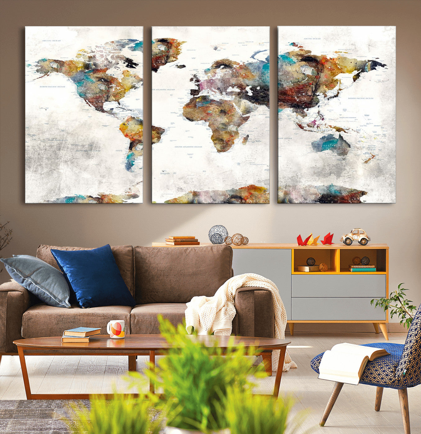 MGV-CV-60X30-3P - Push Pin World Map Canvas Print – Framed Wall Art for Couples to Track Their Travels – Anniversary