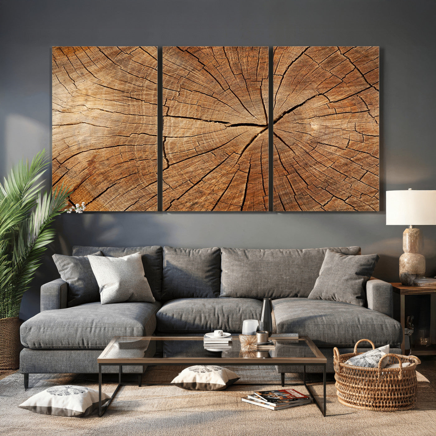 61710-MGV-CV-36X24 - Tree Ring Canvas Art, Rustic Wood Grain Wall Art, Tree Slice Decor for Modern Homes, Giclee