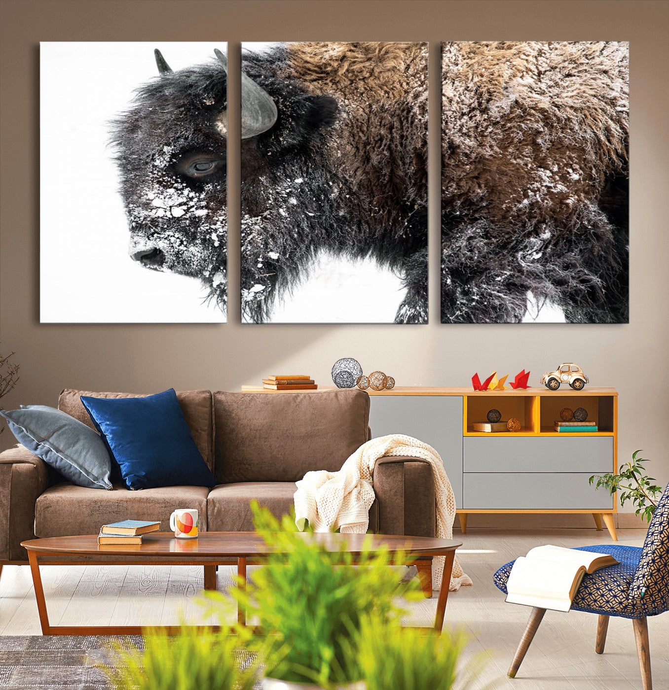 MGV-CV-60X30-3P - American Bison Wall Art Print | Buffalo Canvas Wall Art |  Framed and Ready to Hang Bison Print for
