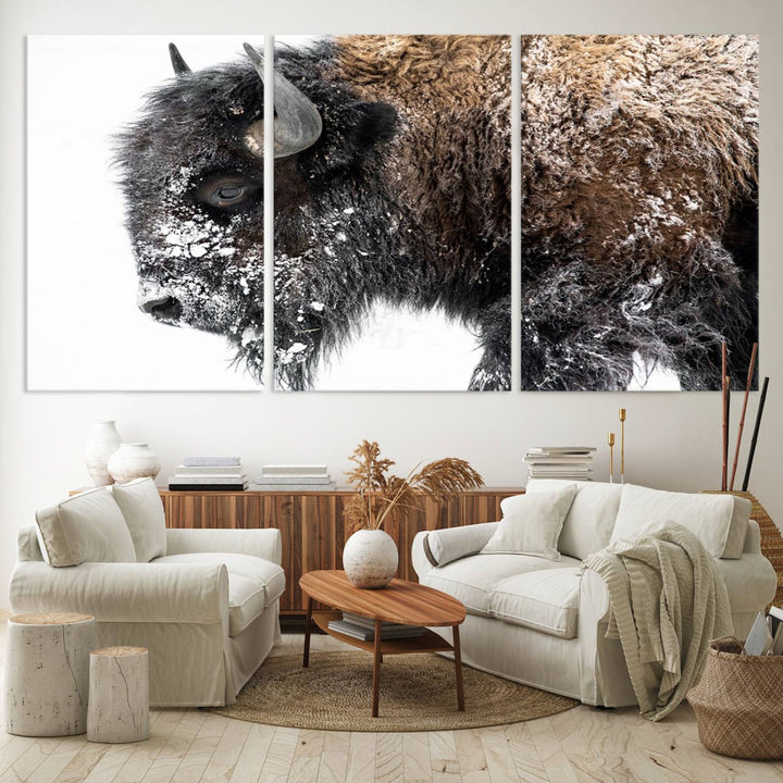 The American Bison Wall Art Print is prominently displayed on the wall.