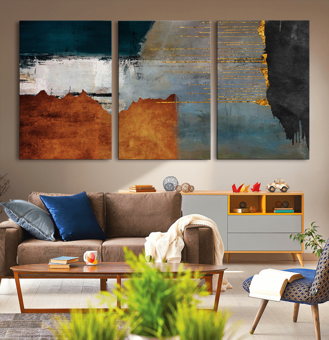 MGV-CV-60X30-3P - Modern Abstract Canvas Art Canvas Print - Framed and Ready to Hang Artwork for Contemporary Living