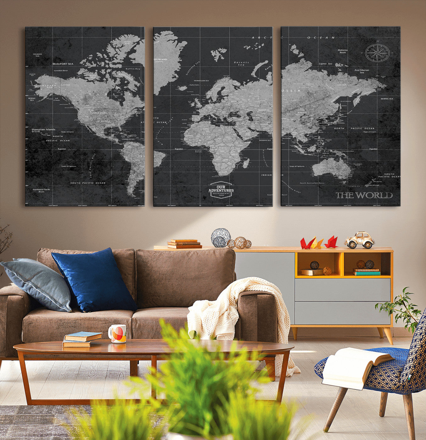 85500-MGV-CV-36X24-Push Pin World Map Canvas Print – Travel Tracker Wall Art for Couples, Perfect Anniversary Gift for Home or Office Decor