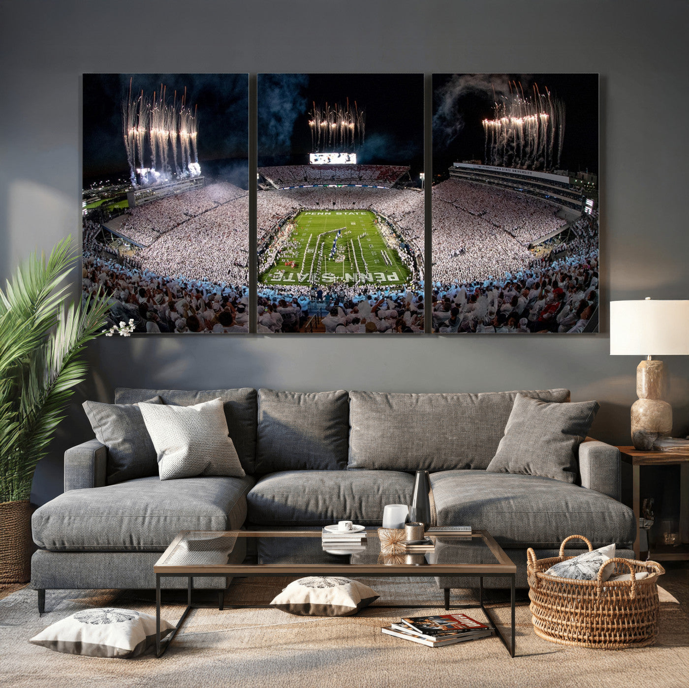 11391-MGV-CV-36X24 - Penn State Football Wall Art Canvas Print – Framed Stadium Game Day Sports Team Spirit Artwork for Home, Office