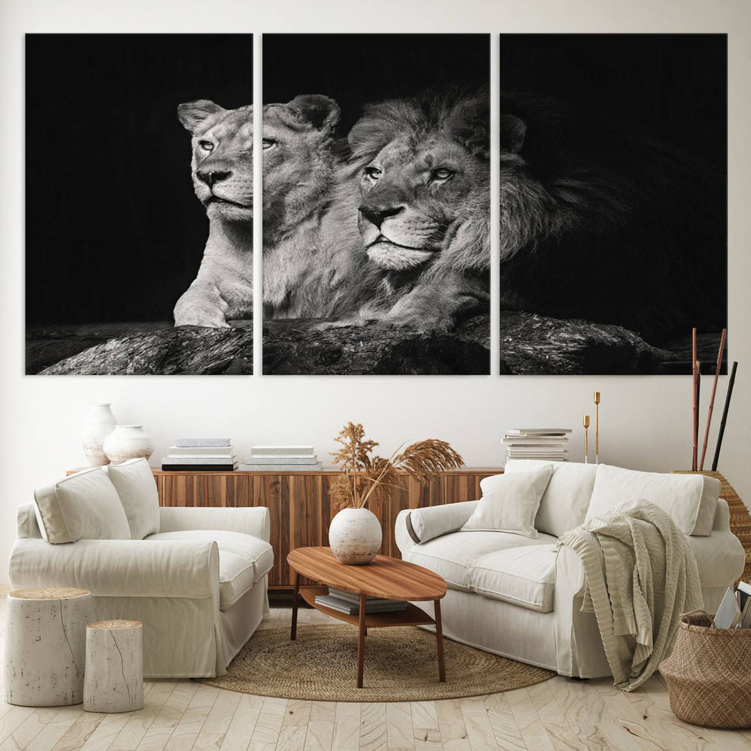 The Lion Couple Canvas Wall Art Print hangs prominently.