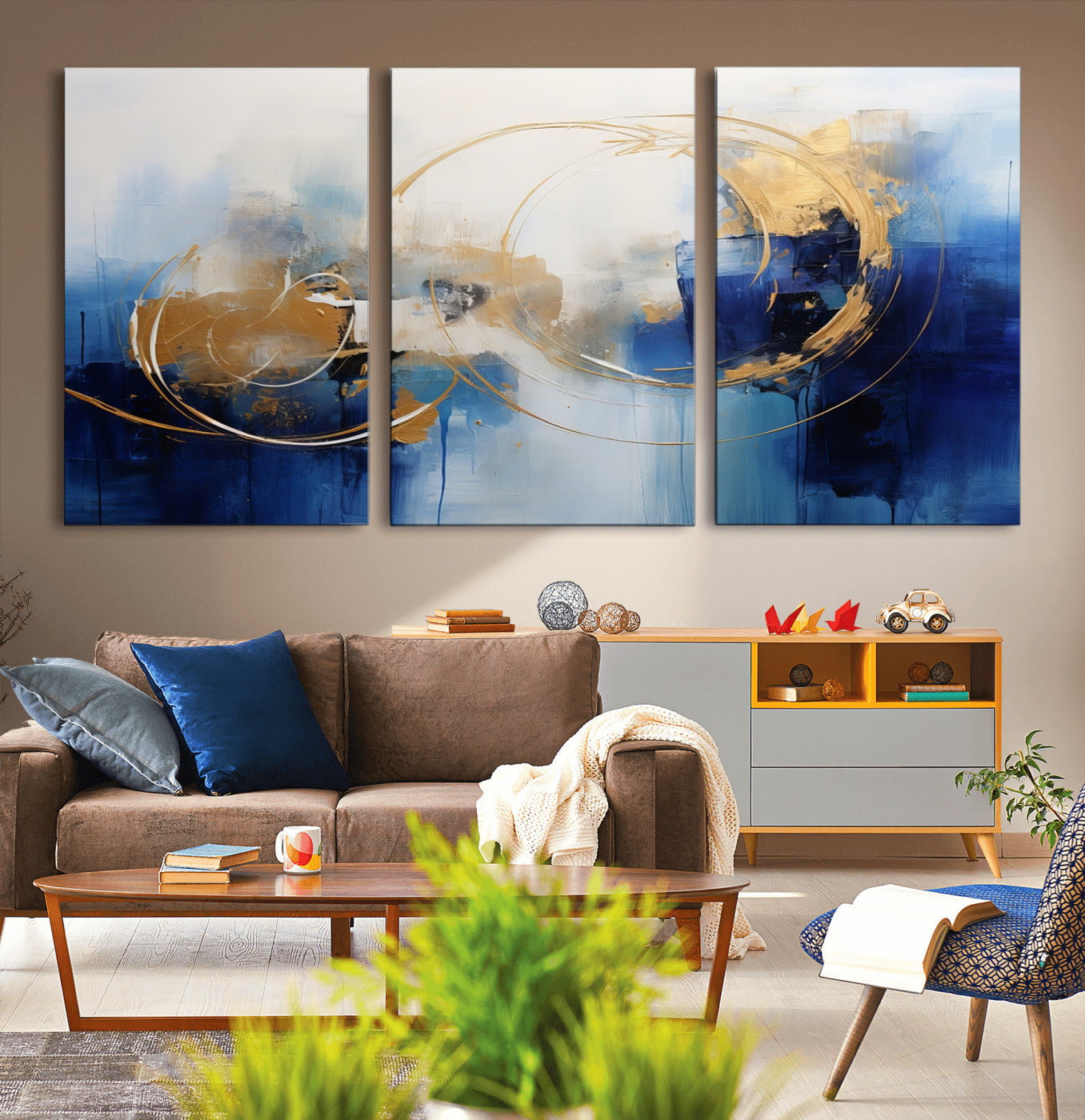 52314-MGV-CV-36X24-Navy Blue Abstract Wall Art Canvas Print