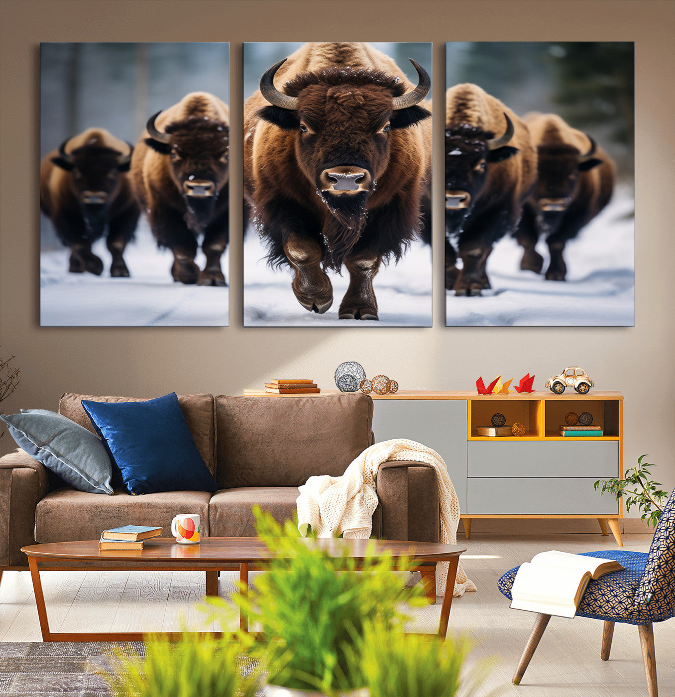 MGV-CV-60X30-3P - Buffalo Wall Art Canvas Print, American Bison Herd Wall Art Canvas Print - Bison Canvas Print
