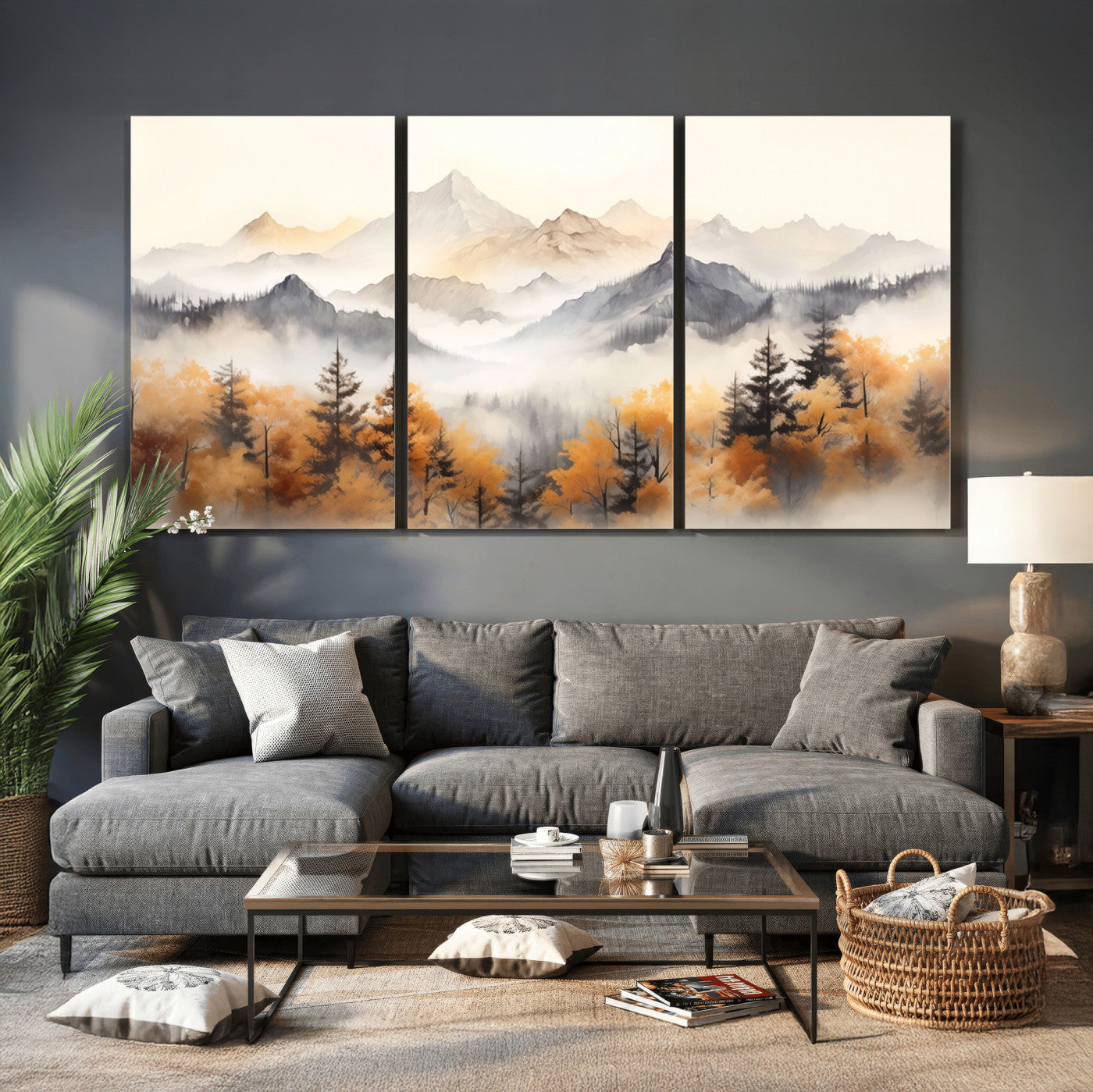 70049-MGV-CV-36X24 - Abstract Mountain Wall Art | Misty Mountain Forest and Mountains Canvas Print for Living Room,
