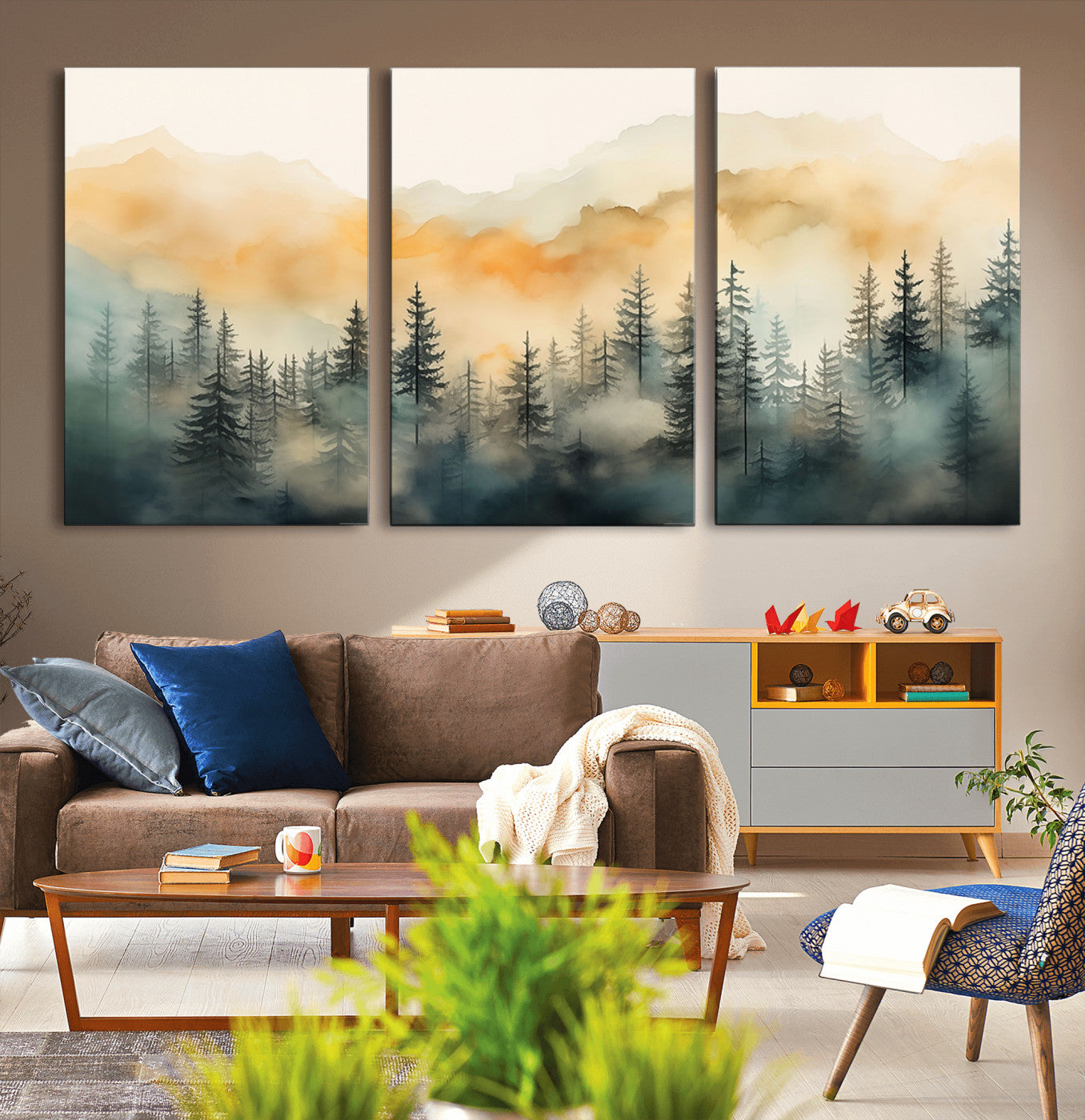 -Abstract Forest Print - Mountain Wall Art | Autumn Landscape Canvas Print for Living Room, Bedroom,