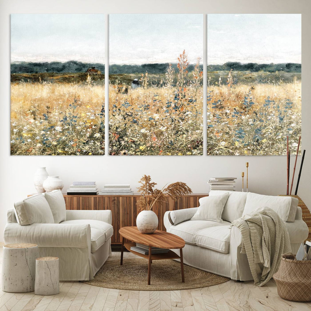 The Wildflower Field Wall Art adds a rustic touch to the space.