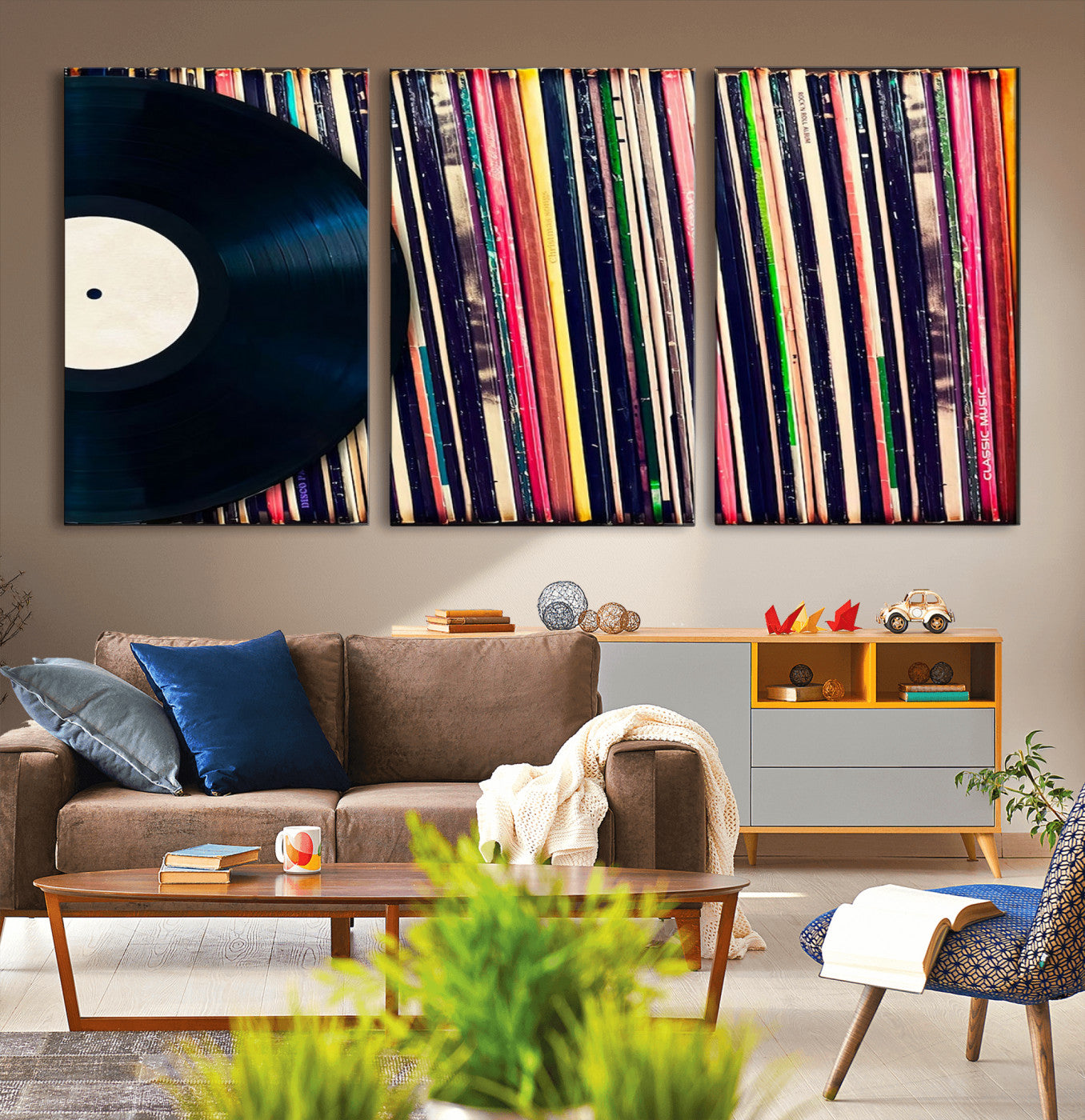 MGV-CV-60X30-3P - Vinyl Record and Album Collection Canvas Wall Art - Retro Music Decor for Living Room, Vintage Vinyl Lover’s Set