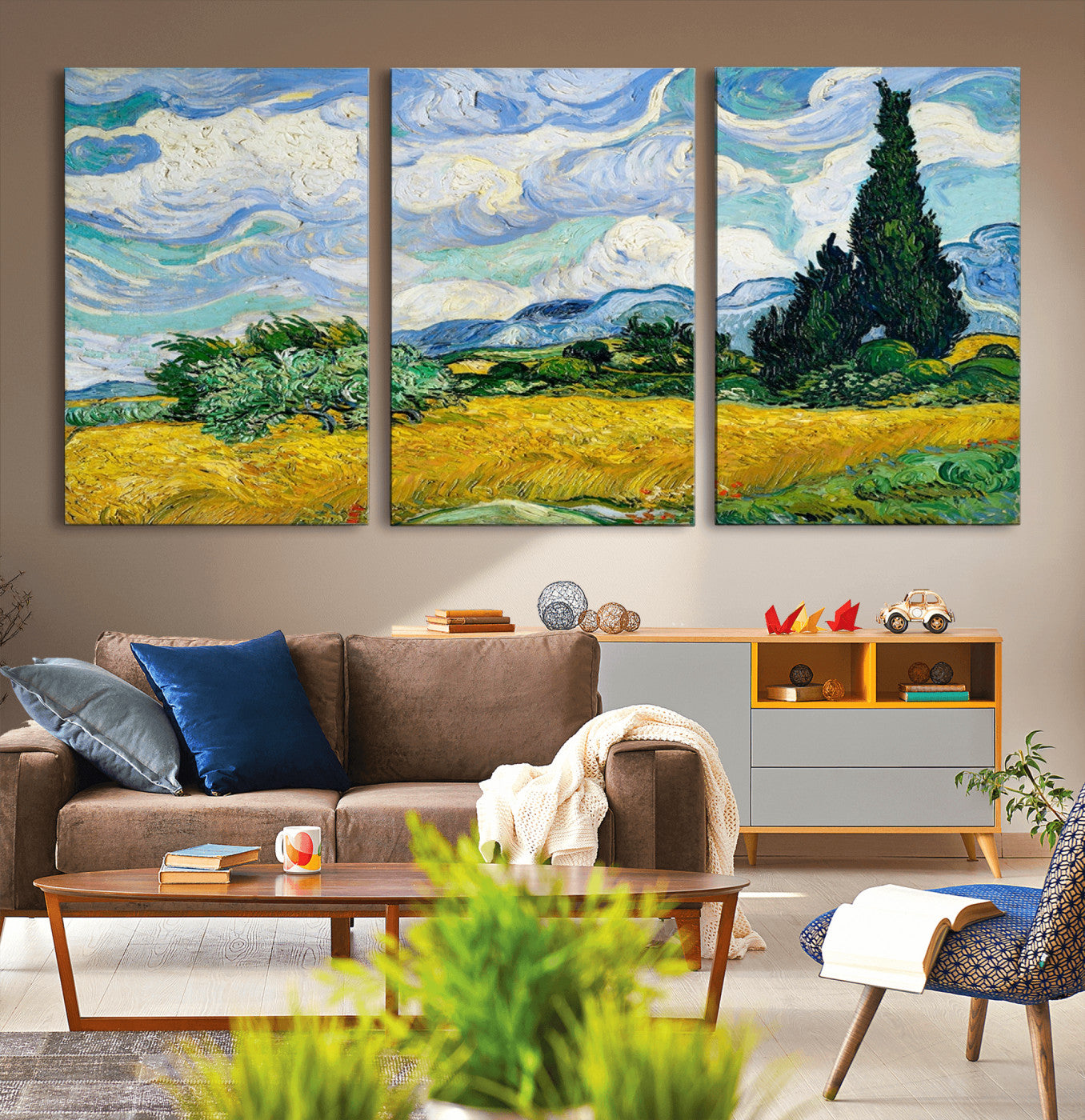 MGV-CV-60X30-3P - Wheatfield With Cypresses By Van Gogh Painting Wall Art Canvas Print