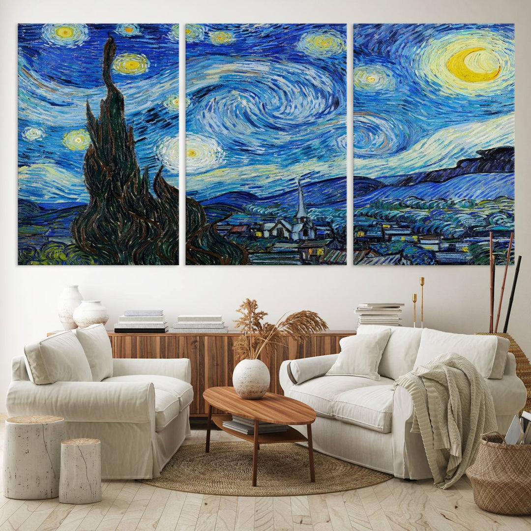 A canvas print of The Starry Night, offering museum-quality art, ready to hang.