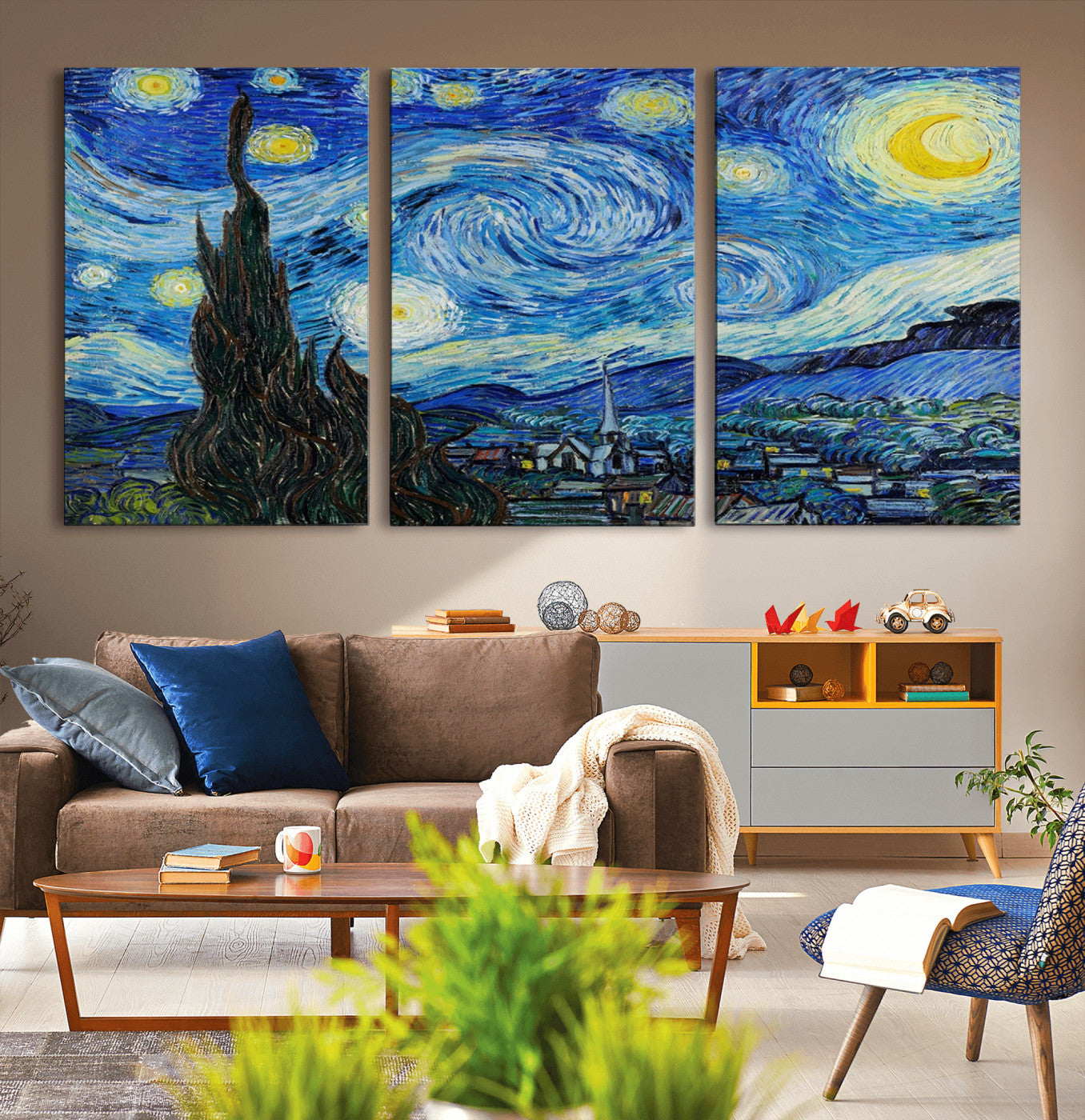 MGV-CV-60X30-3P - Vincent Van Gogh The Starry Night Abstract Wall Art Canvas Print