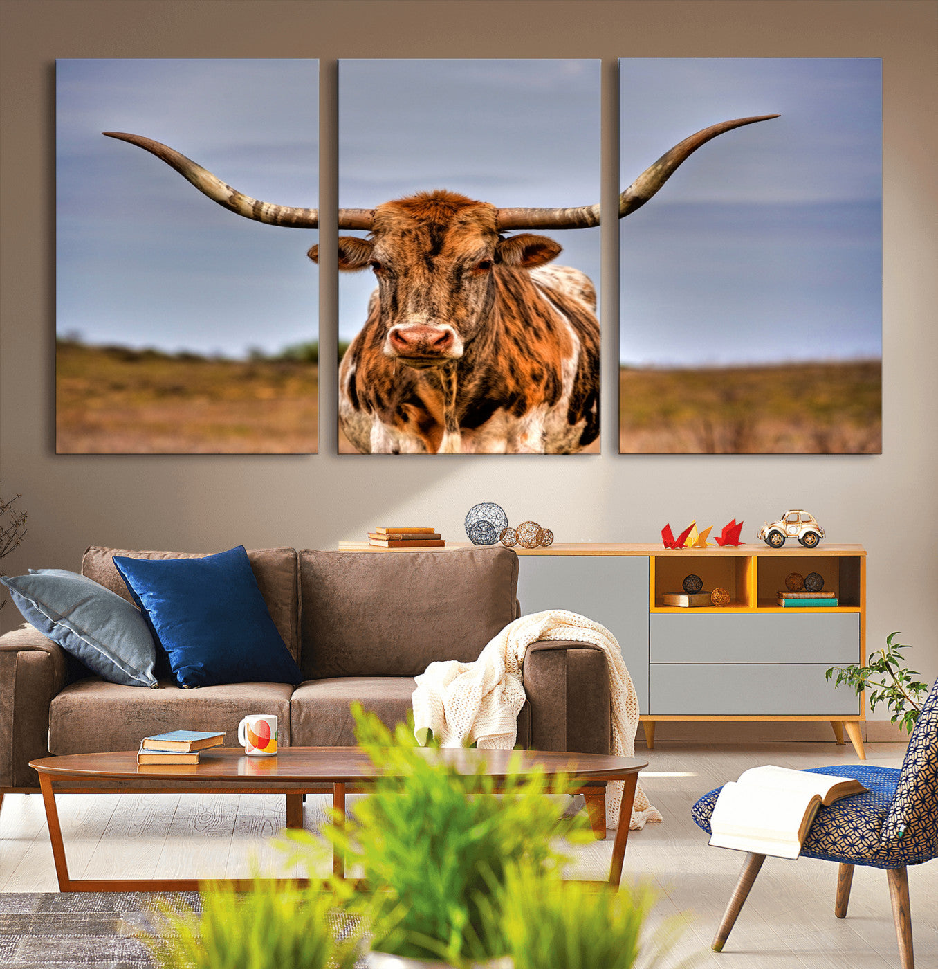 18594-MGV-CV-36X24-Texas Longhorn Wall Art Print, Framed Longhorn Cow Wall Art