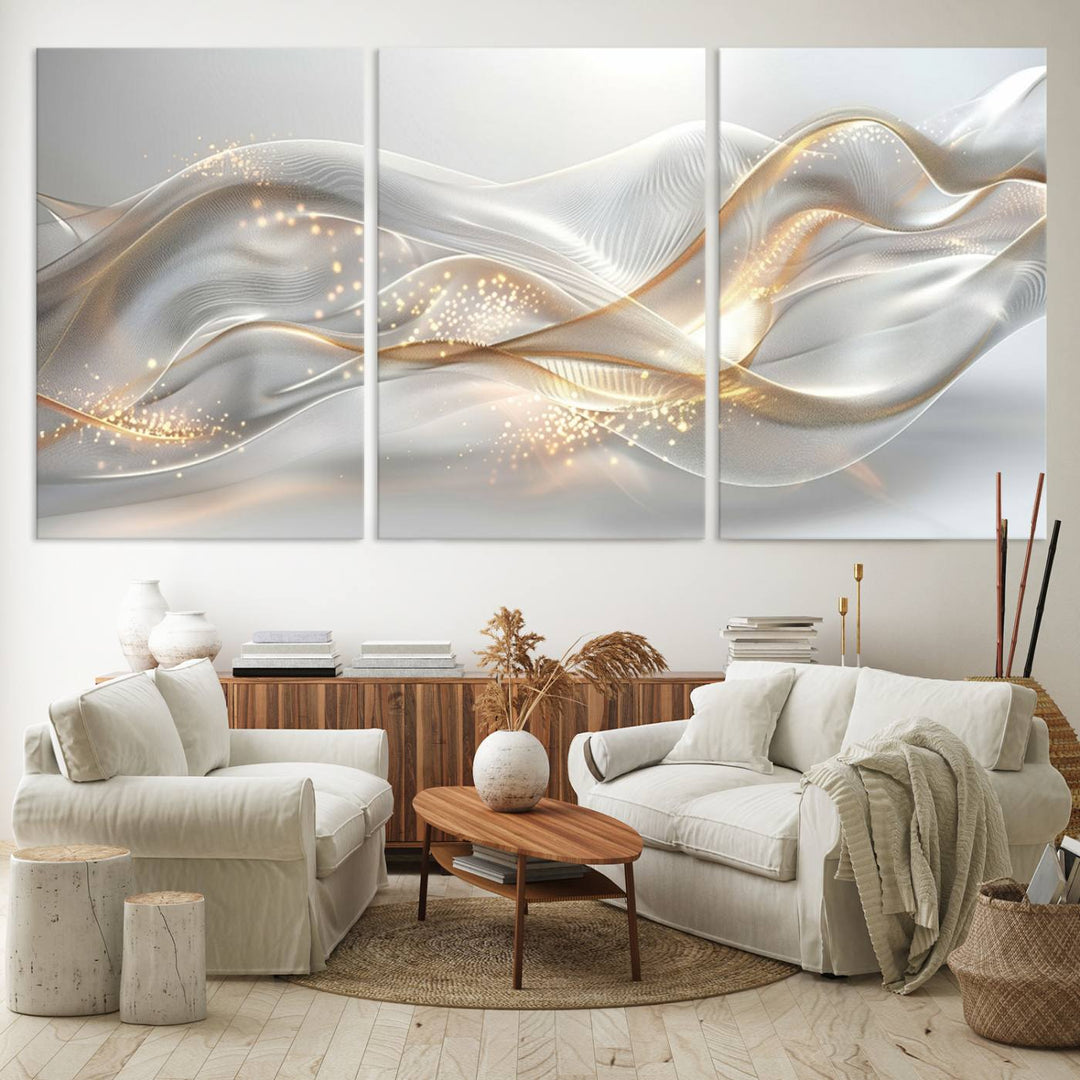 The Abstract Art Grey and Gold Lines Wall Art is a standout piece.