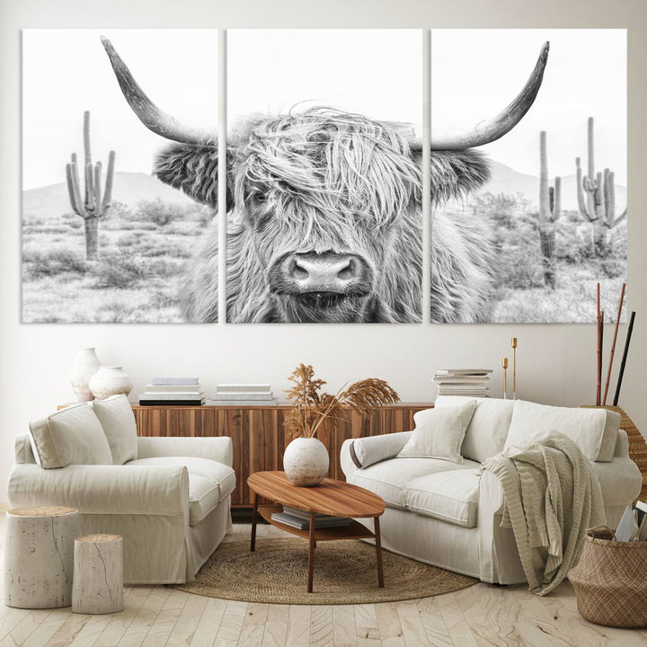 Enhance your kitchen with the Rustic Charm Cow Longhorn Bighorn Wall Art Canvas Print.