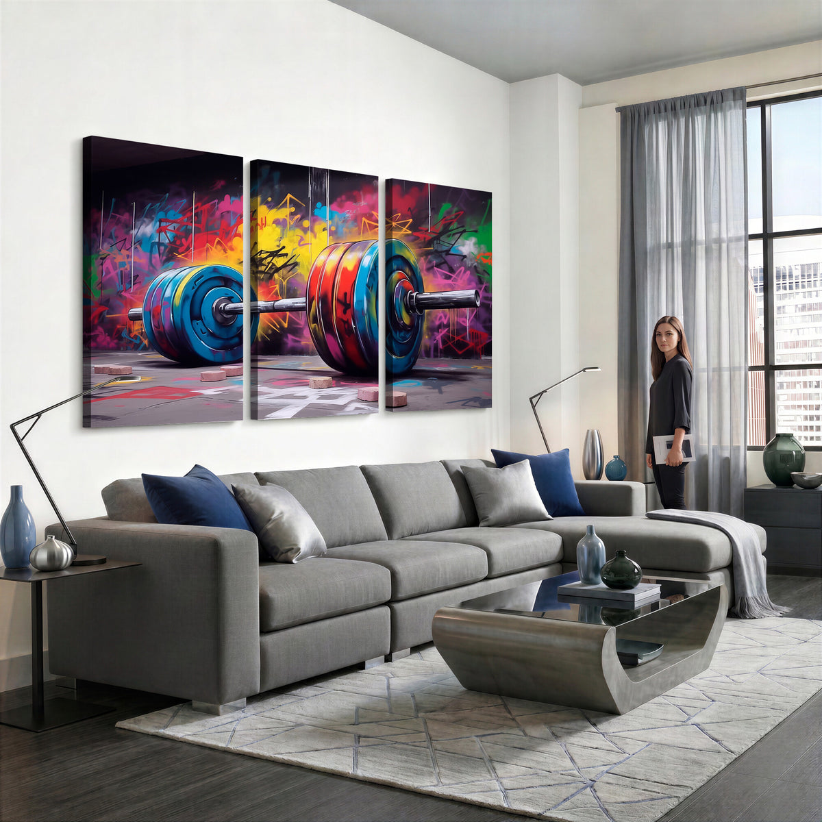13549-MGV-CV-36X24 - Abstract Graffiti Barbell Canvas Wall Art | Urban Fitness Meets Bold Street Art