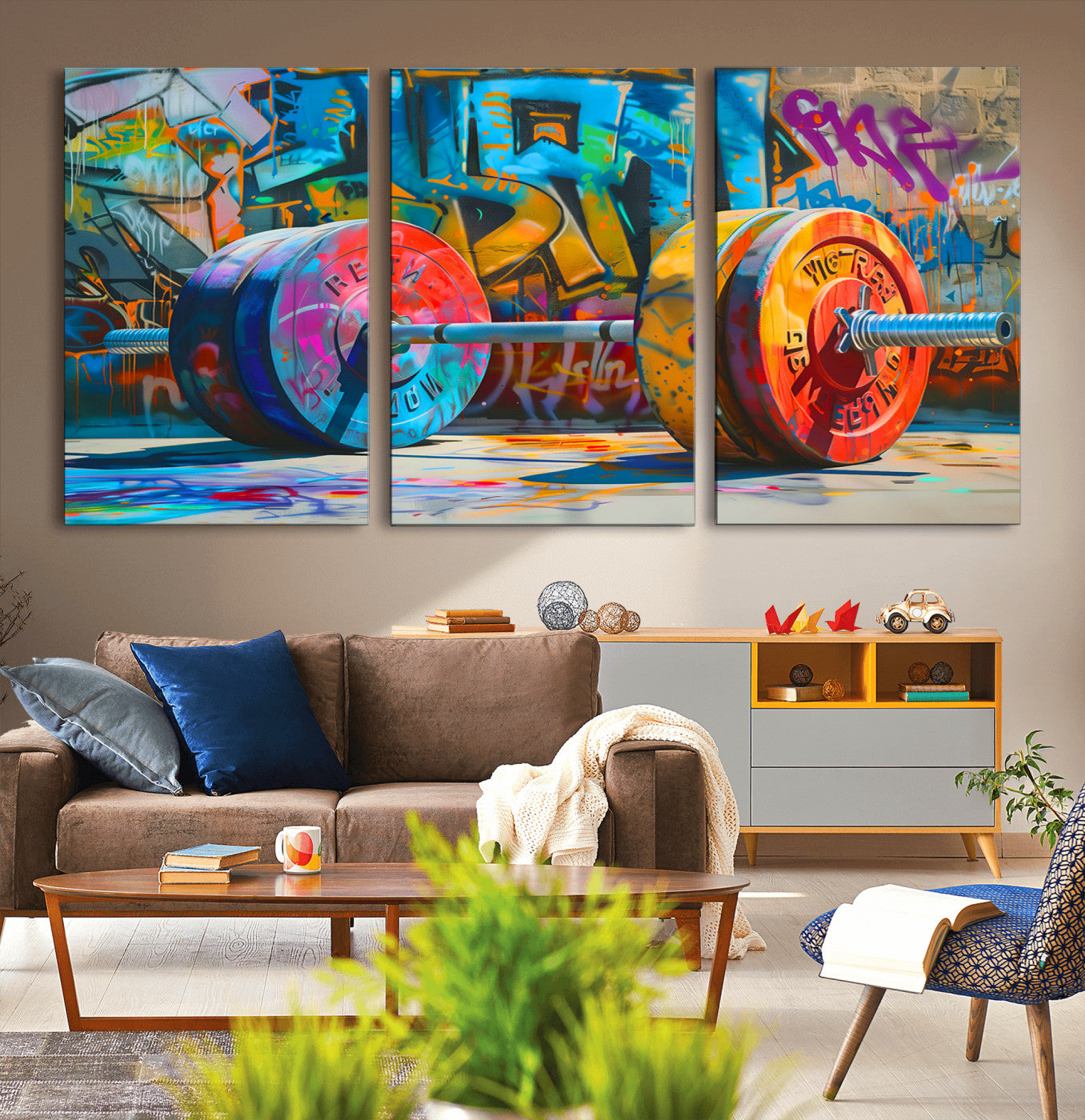 MGV-CV-60X30-3P - Fitness Gym Barbell Graffiti Wall Art Canvas Print