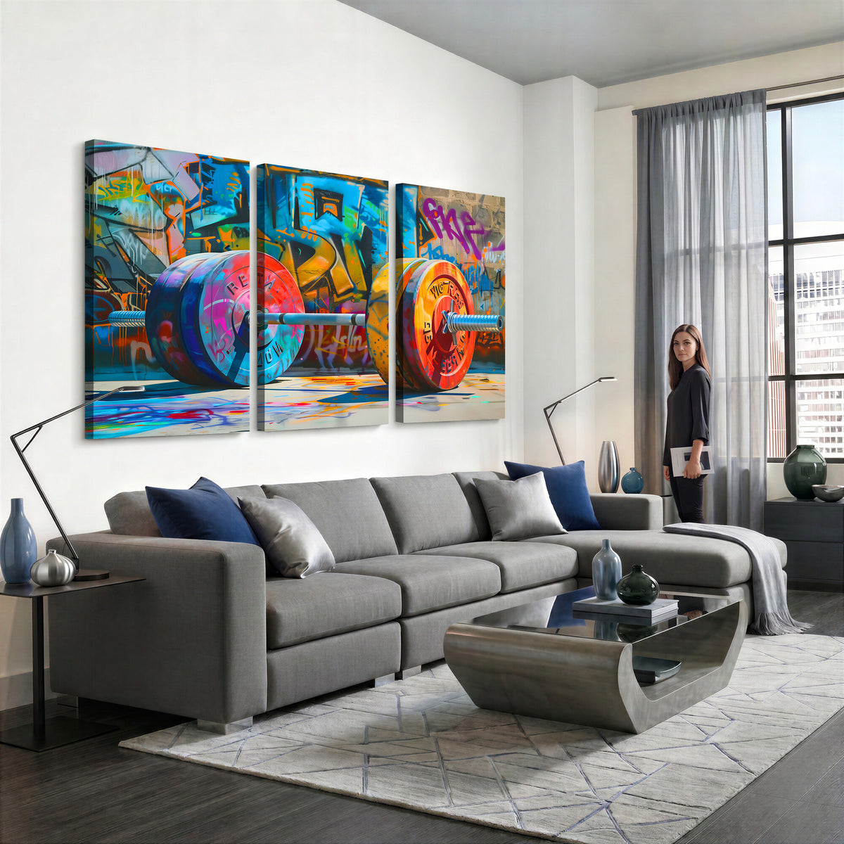 70871-MGV-CV-36X24 - Fitness Gym Barbell Graffiti Wall Art Canvas Print