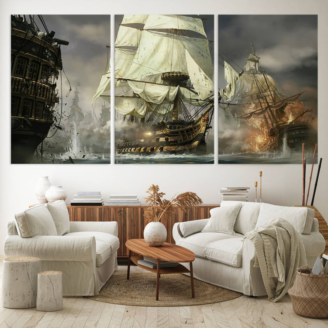 Featuring a dramatic Pirate Ship War Wall Art Canvas Print.