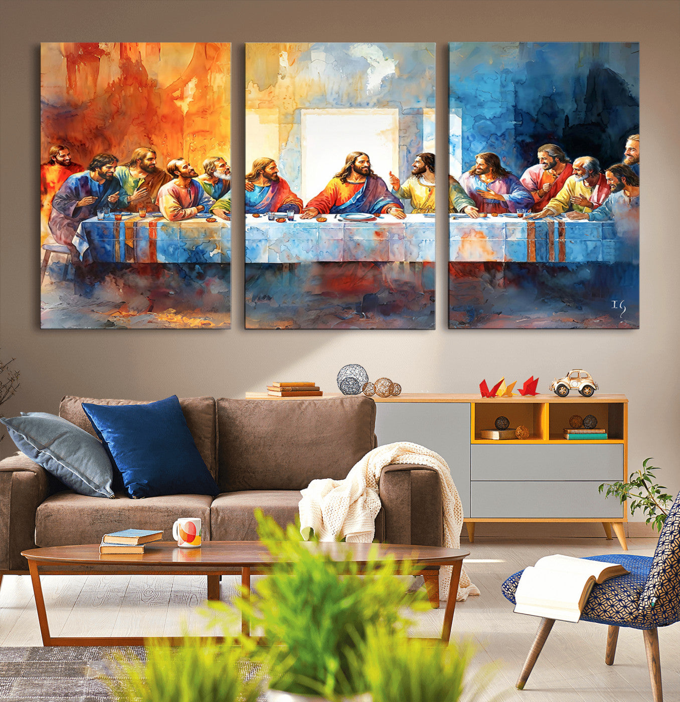 30929-MGV-CV-60X30-3P-Abstract Watercolor The Last Supper Wall Art