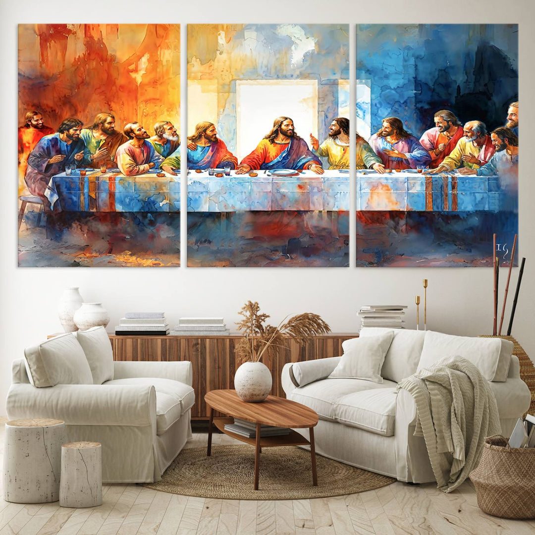 The Abstract Watercolor The Last Supper Wall Art with a gallery finish hangs prominently.