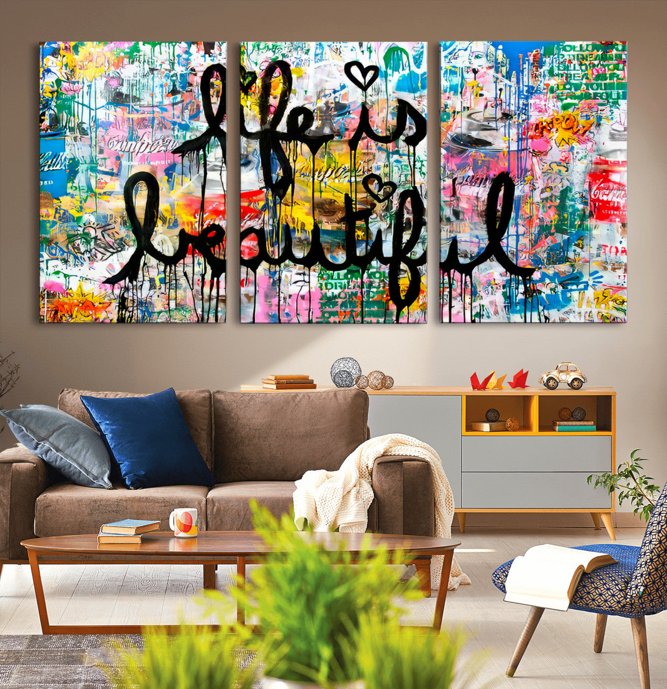 MGV-CV-60X30-3P - Life Beautiful Art Print - Banksy Graffiti Wall Art Canvas Print | Graffiti Wall Art Canvas Print