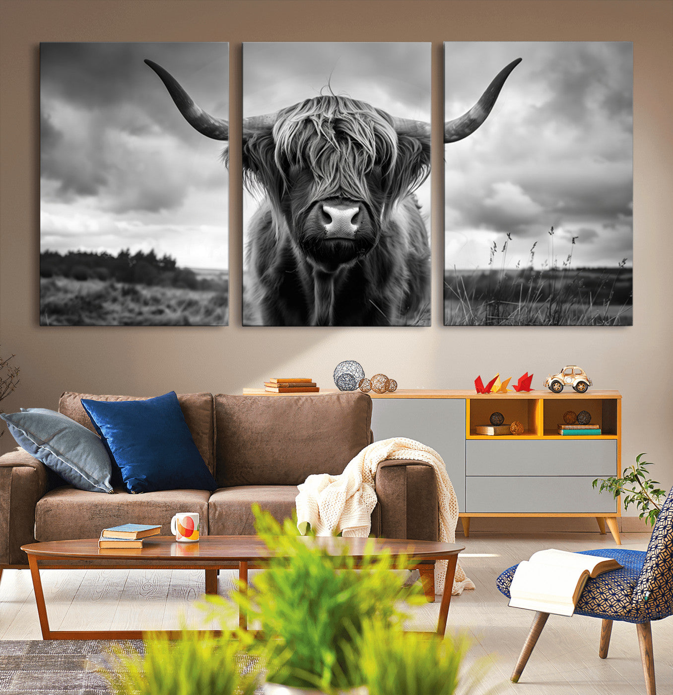 17924-MGV-CV-36X24-Scottish Cow Wall Art Canvas Print | Longhorn Wall Art | Bighorn Animal Wall Art