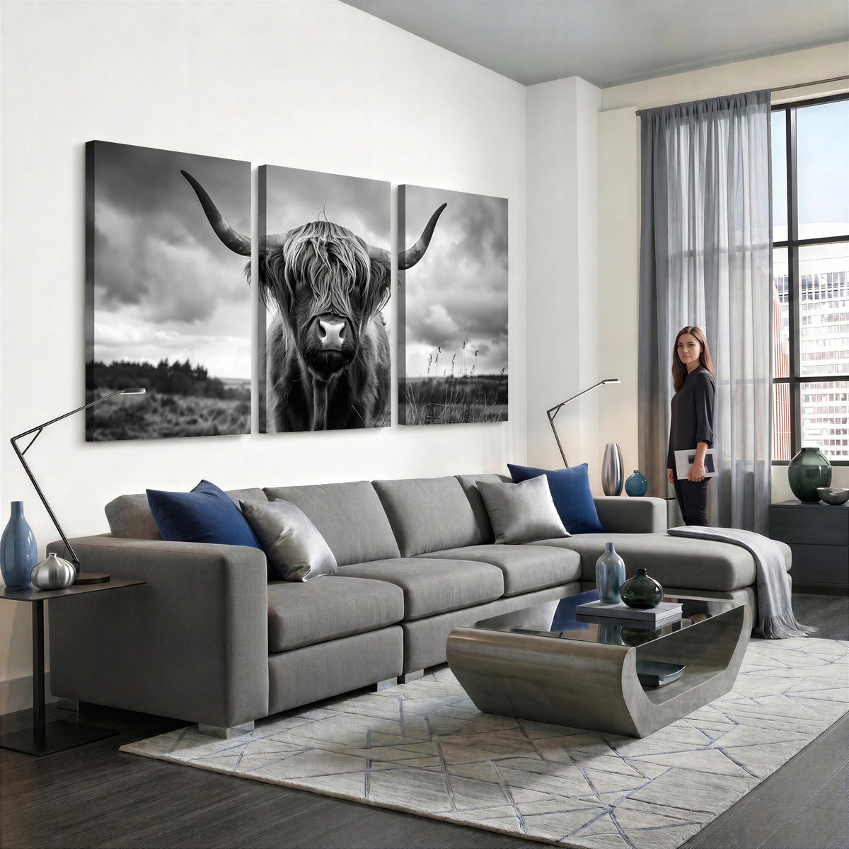 17924-_Poster-30x20 - Scottish Cow Wall Art Canvas Print, Longhorn Wall Art