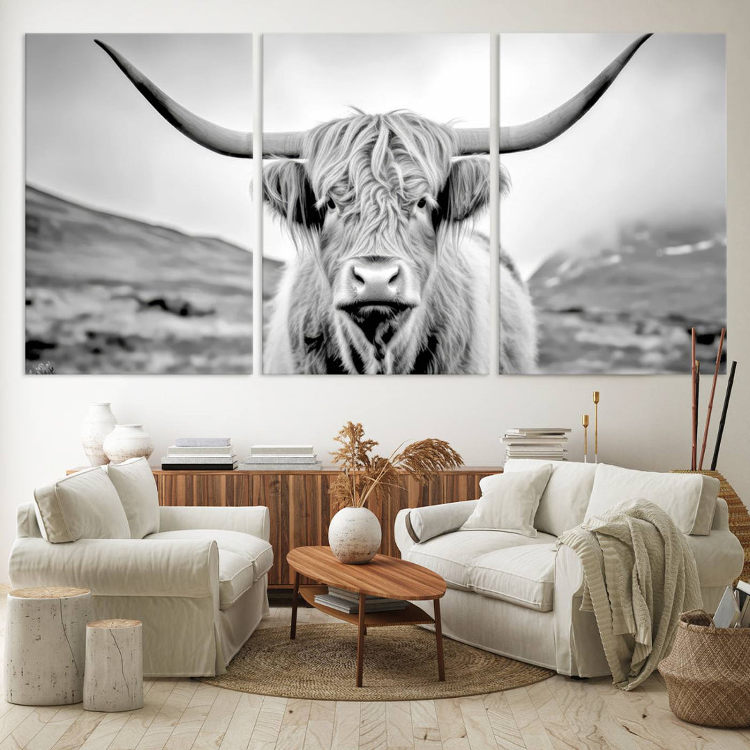 The Scottish Cow Wall Art Canvas Print is displayed prominently.