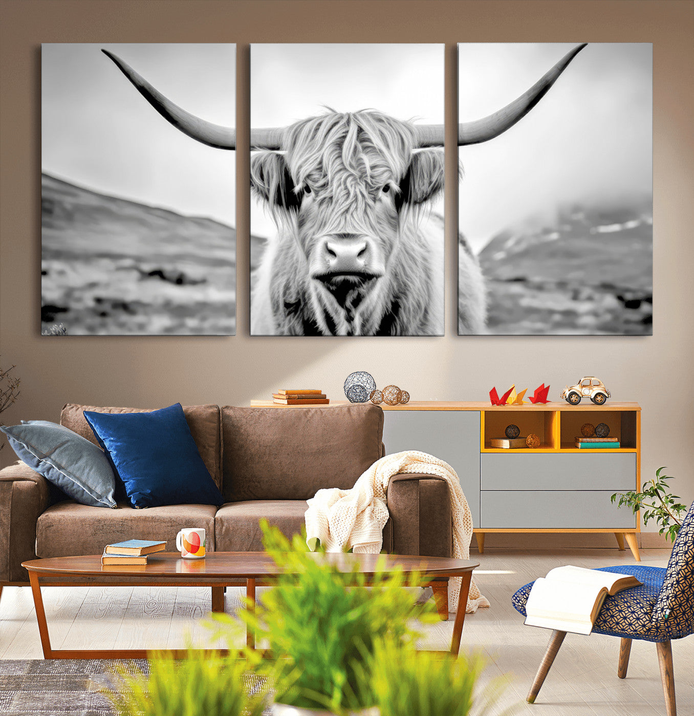 MGV-CV-60X30-3P - Scottish Cow Wall Art Canvas Print