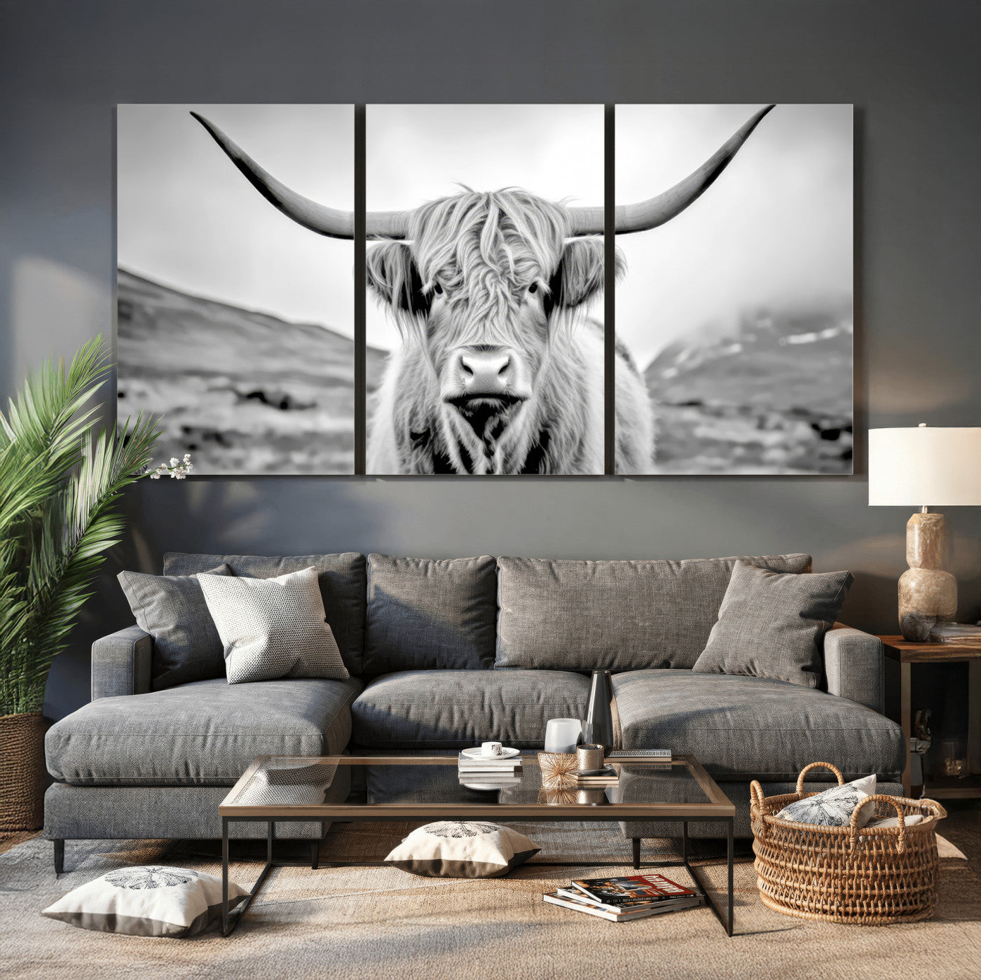 80564-MGV-CV-60X30-3P - Scottish Cow Wall Art Canvas Print