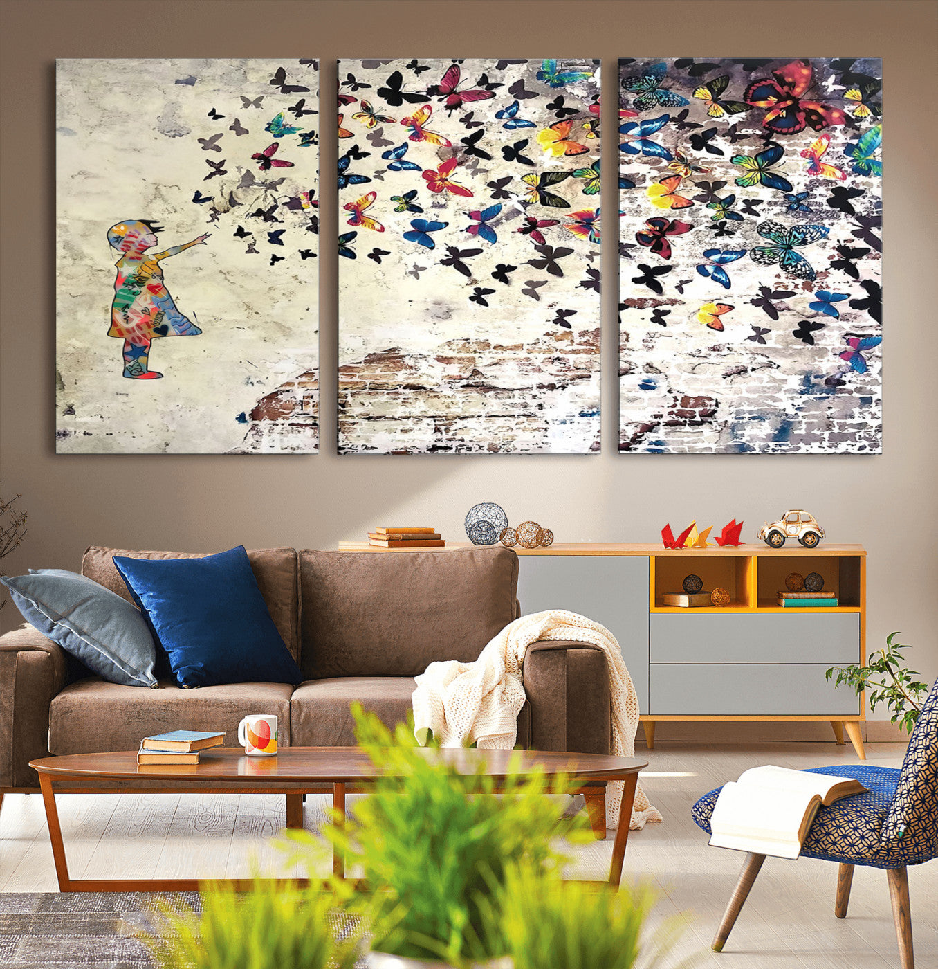 MGV-CV-60X30-3P - Banksy Wall Art - Banksy Girl Butterfly Graffiti Wall Art Canvas Print - Butterfly Girl and Freedom