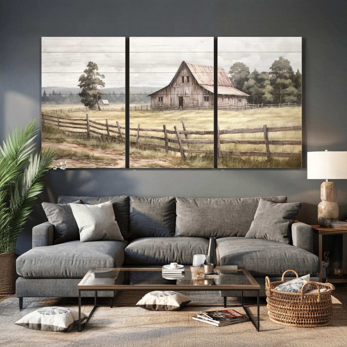 87489-MGV-CV-36X24 - Rustic Farmhouse Barn Wall Art | Framed Gallery Wrap Barn  Giclee Canvas Print for Farmhouse Decor