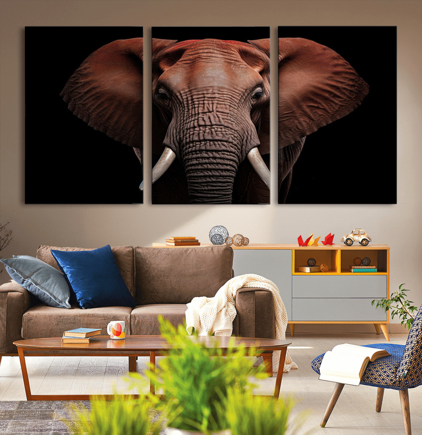 21941-MGV-CV-36X24-Wild Elephant Wall Art Canvas Print, Africa Savannah Wild Animal Wall Decor Print