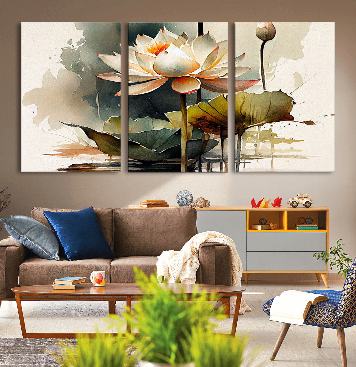 -Lotus Flower Watercolor Canvas Print – A Symbol of Serenity and Growth, Captured in Soft Watercolors
