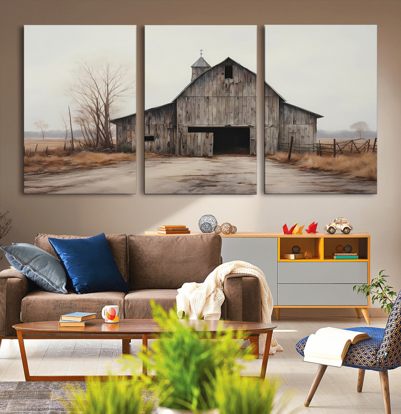 MGV-CV-60X30-3P - Farmhouse Rustic Barn Wall Art Canvas Print – Framed and Ready to Hang – Perfect Addition to Farmhouse Wall Décor