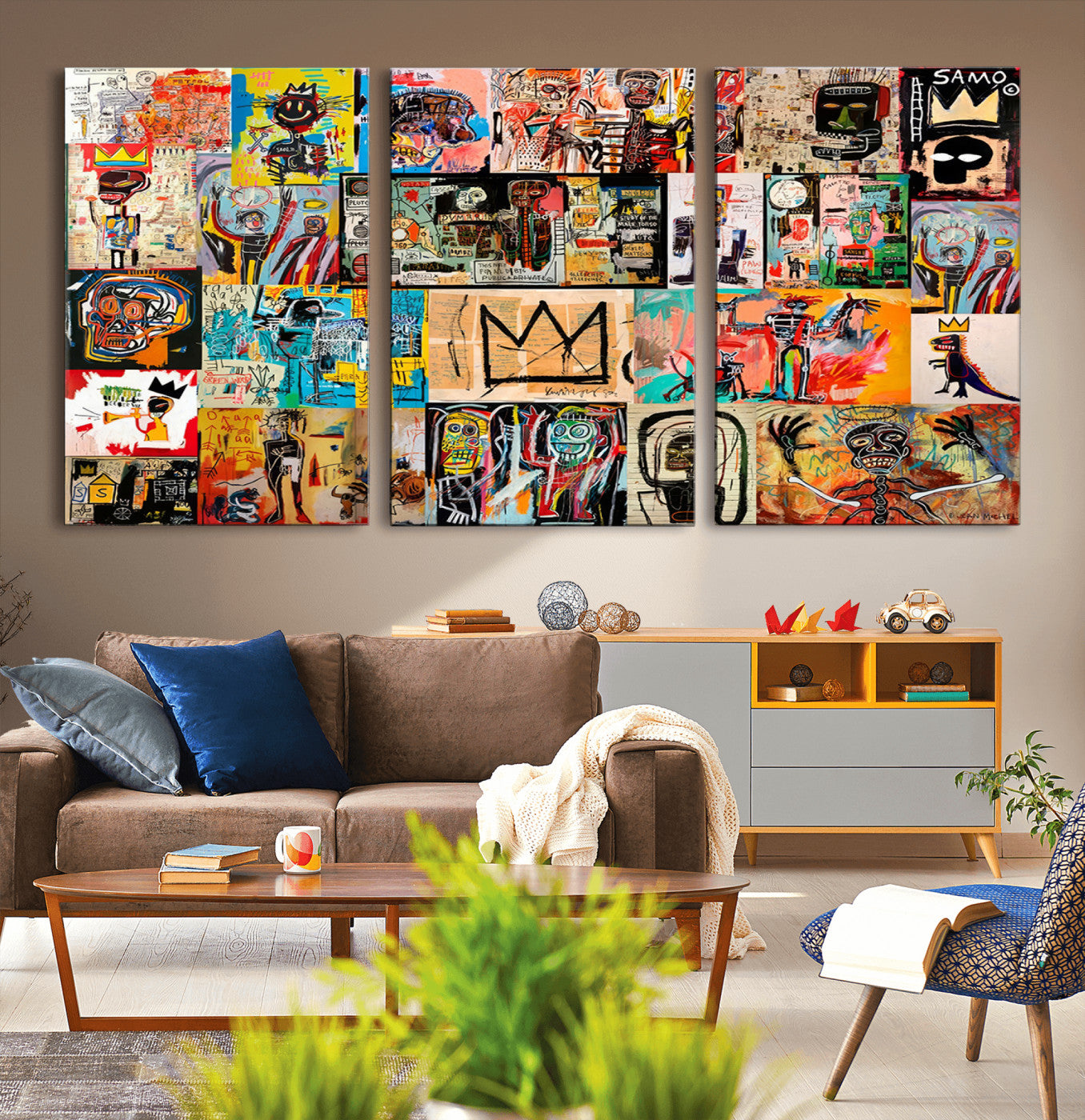 MGV-CV-60X30-3P - Abstract Art Collage Wall Art Canvas Print – Framed, Ready to Hang, Urban Graffiti Style