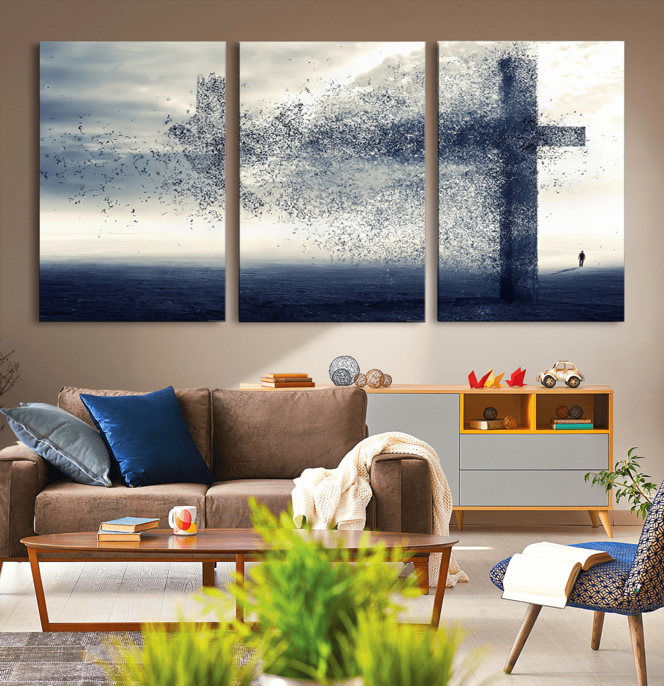 55718-MGV-CV-36X24-Jesus and the Fading Cross Wall Art Print – Symbol of Faith, Christian Wall Art Canvas Print, Framed