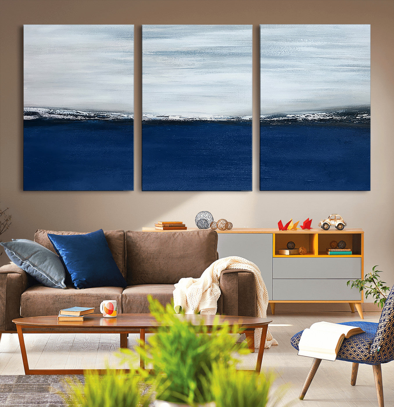 MGV-CV-60X30-3P - Navy Blue Abstract Wall Art Canvas Print