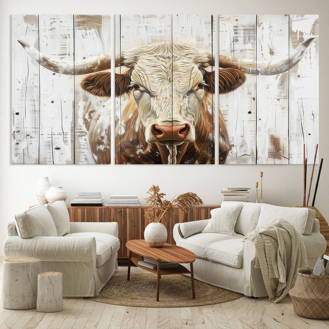 A Western-inspired Rustic Longhorn Bull Wall Art Canvas Set.