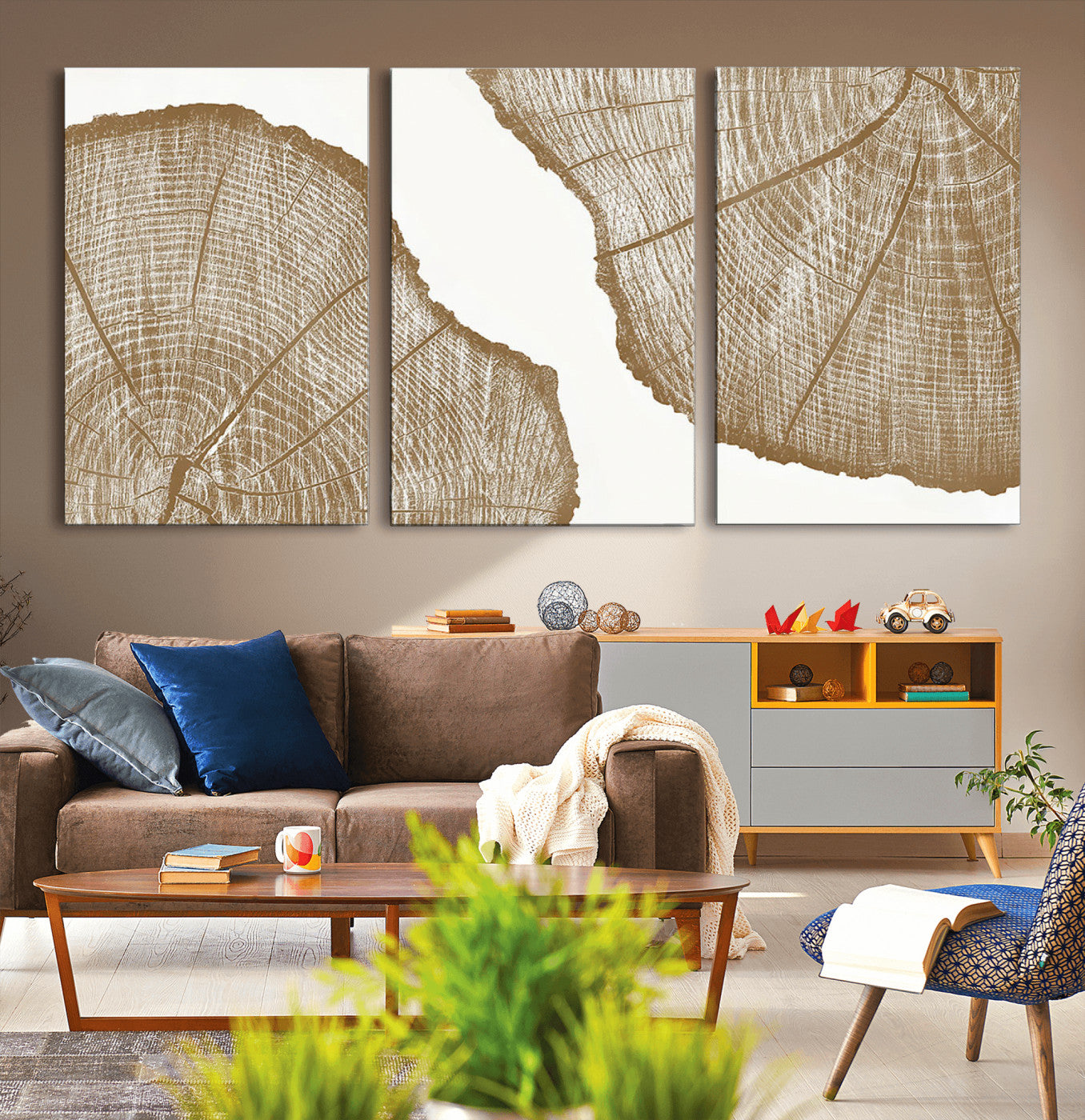 -Rustic Brown Tree Ring Wall Art Canvas Print – Framed and Ready to Hang – Elegant Nature-Inspired