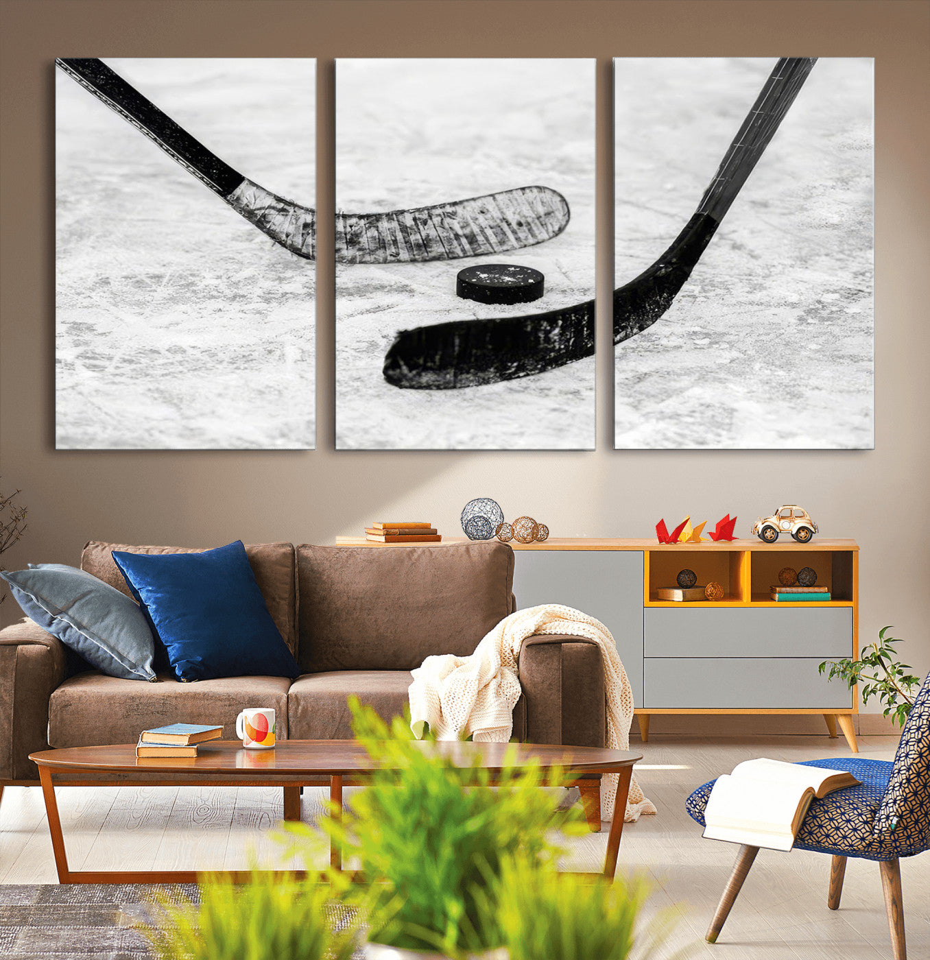 MGV-CV-60X30-3P - Winter Ice Hockey Sport Canvas Wall Art Print - Hockey Wall Art Print