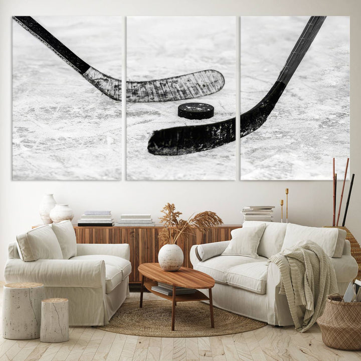 The dining room showcases Winter Ice Hockey Sport Canvas Art.