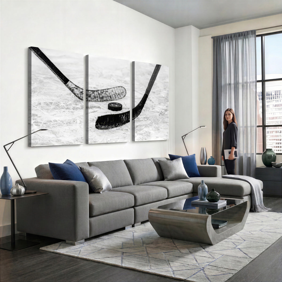 82900-MGV-CV-36X24 - Winter Ice Hockey Sport Canvas Wall Art Print, Hockey Wall Decor