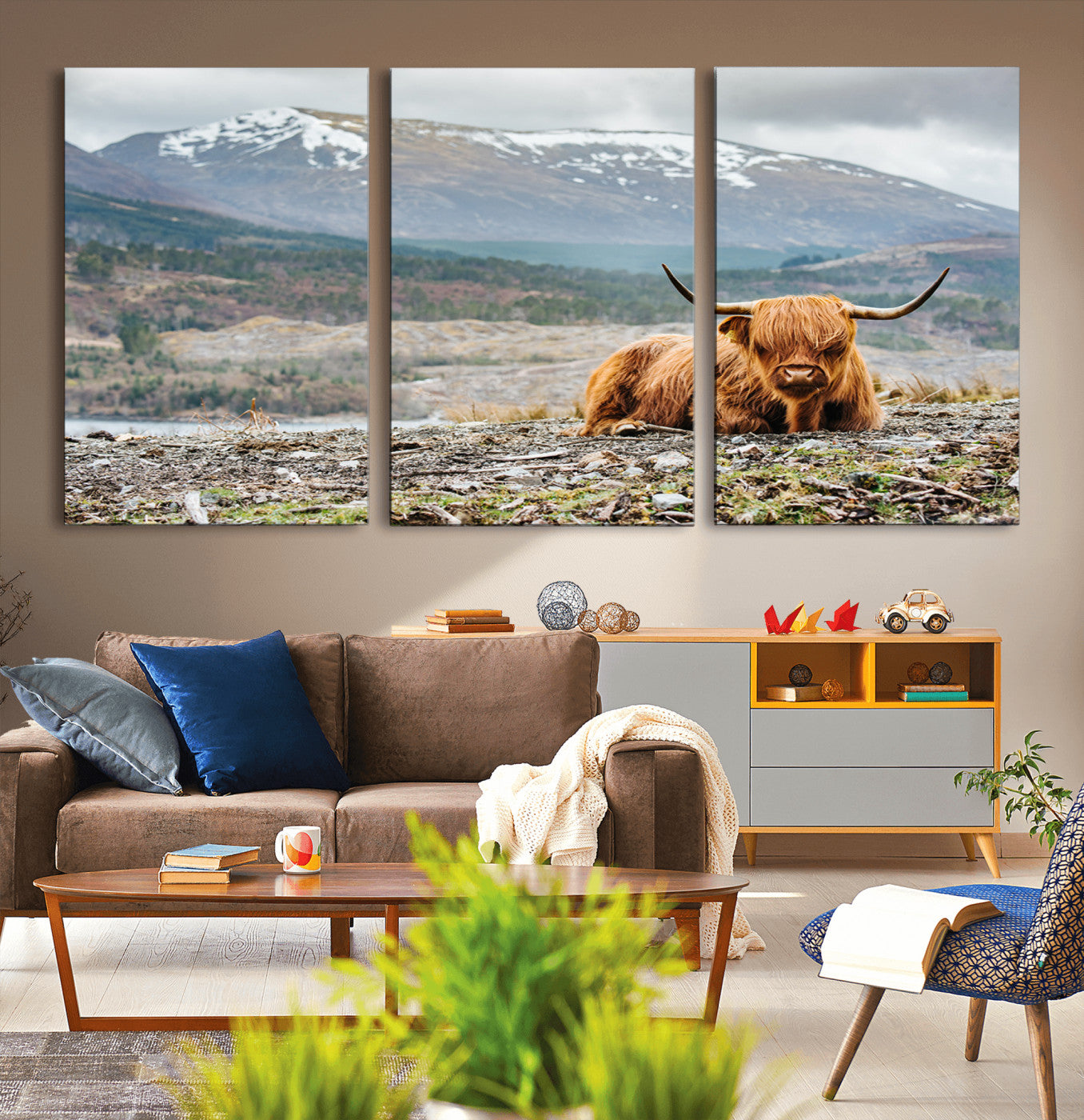 80252-MGV-CV-36X24-Highland Cow Horn Farm Wall Art Canvas Print