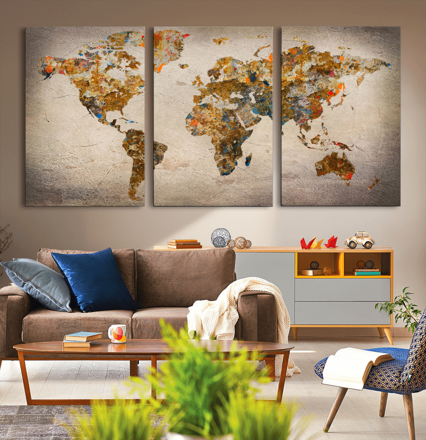 MGV-CV-60X30-3P - Push Pin World Map Canvas Print – Framed Wall Art for Couples to Track Their Travels – Anniversary