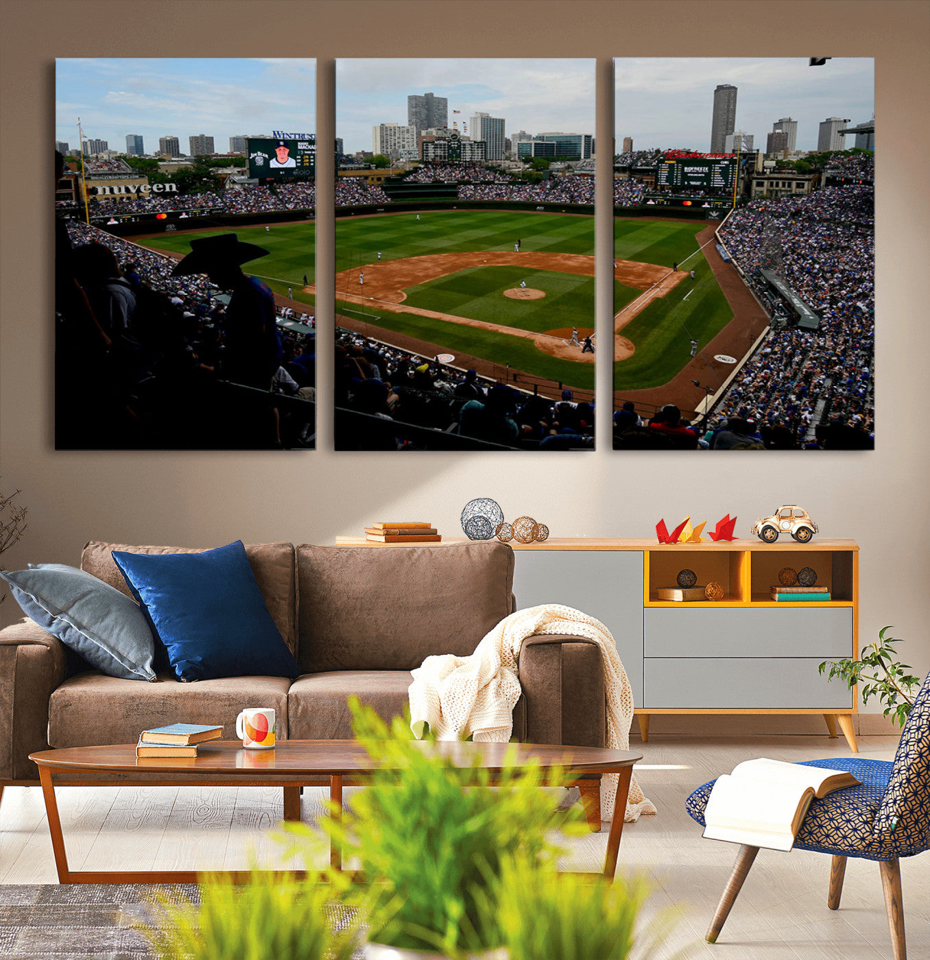 MGV-CV-60X30-3P - Chicago Cubs Baseball Team Print - Wrigley Field Stadium Wall Art Canvas Print