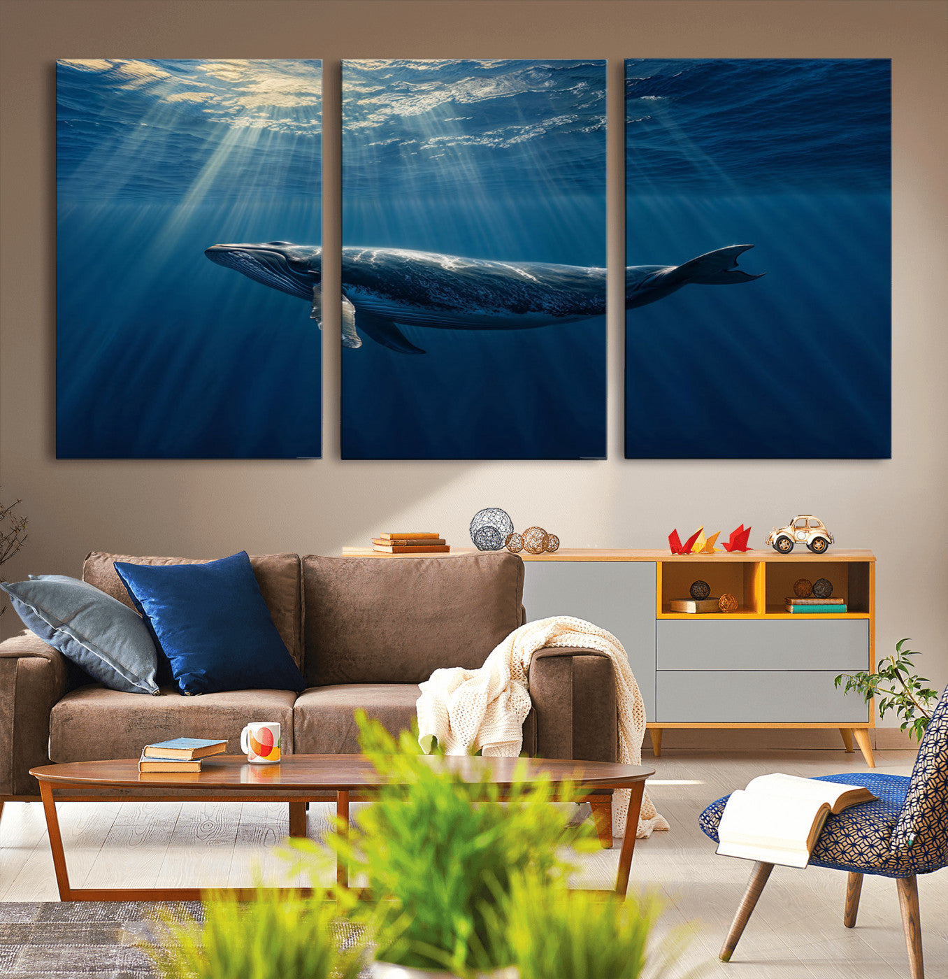 -Whale under Ocean Wall Art Canvas Print